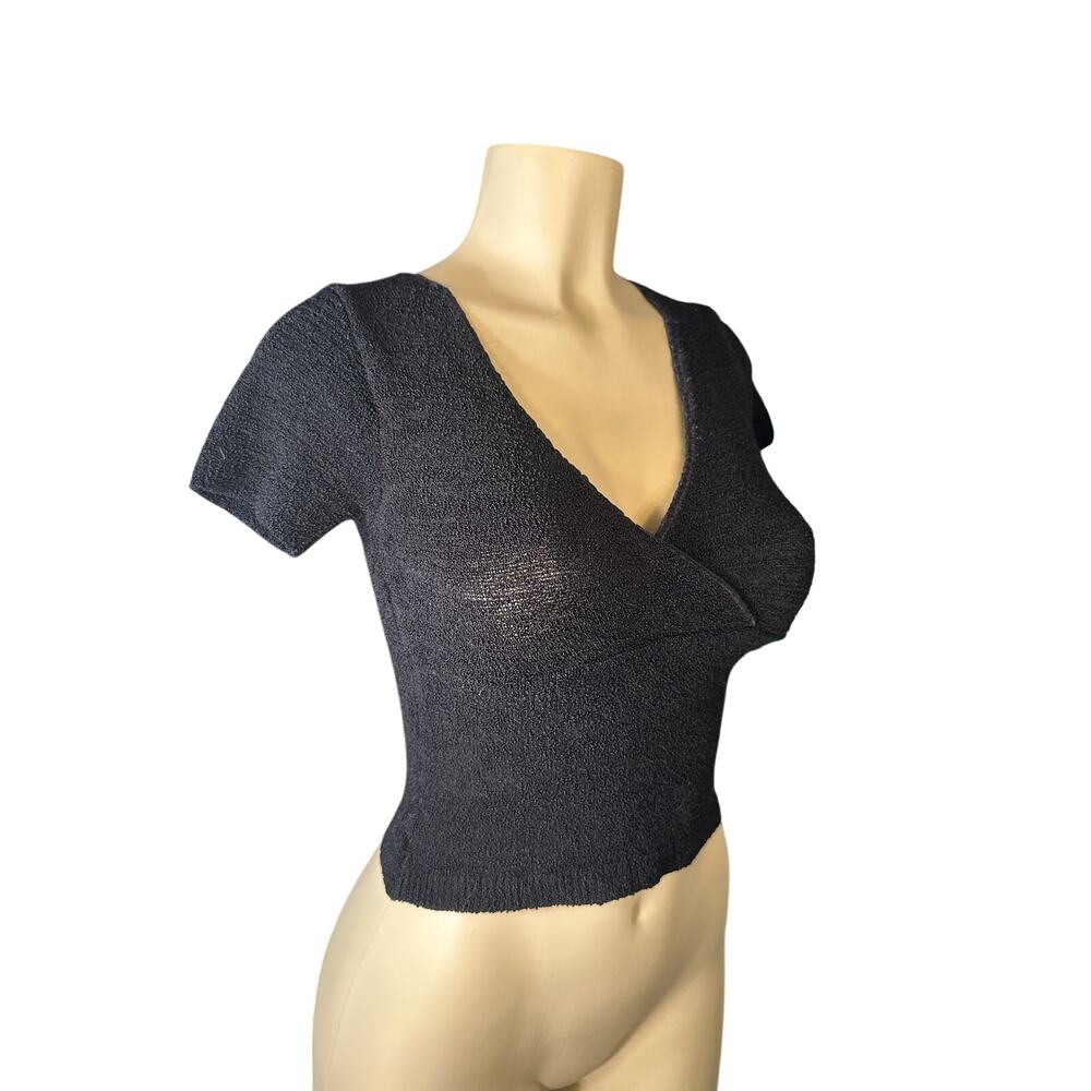 Vtg M Bette Paige Short Slv Wrap Chunky Knit Sweater Top Retro Rockabilly Pinup